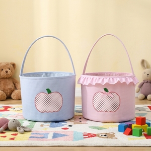 Paniers d'Halloween à carreaux rose pastel et bleu, sacs à bonbons réutilisables en <span class=keywords><strong>toile</strong></span> avec un joli seau à bonbons en forme de citrouille pour filles et garçons - Product Image 1