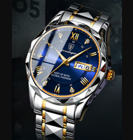 POEDAGAR jam tangan kuarsa bercahaya pria, arloji simpel tahan air tali Stainless Steel 615