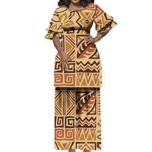 Drop Shipping Benutzer definierte Tapa Polynesian Half Flare Ärmel Tongan Puletasi Samoa Ptaha Damen Langes Oberteil und Röcke 2-teiliges Set 2-tlg - Product Image 3