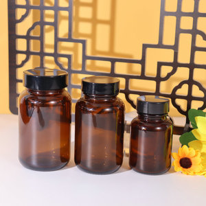 Flaconi in Vetro Ambrato Scuro da 60ml 75ml 100ml 120ml 150ml 200ml per Confezionamento di Medicinali, Compresse e Pillole con Tappo a Vite Nero - Product Image 3