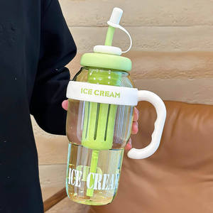 Bouteille d'eau en plastique mignonne avec <span class=keywords><strong>paille</strong></span>, grande capacité, portable, avec sangle, bouteille de sport, <span class=keywords><strong>tasse</strong></span> tendance - Product Image 2