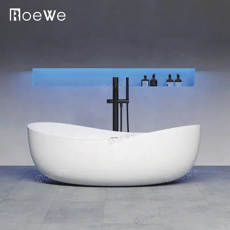 solid cast marble stand free bathroom tub, large custom size solid surface composite stone resin freestanding bathtub