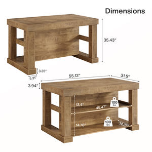 โต๊ะบาร์บรันช์ 55 นิ้ว พร้อมที่เก็บของ 3 ชั้น โซลูชั่นบาร์ครบวงจรสำหรับห้องรับประทานอาหารสไตล์คาเฟ่และห้องนั่งเล่น สีน้ำตาลแบบเรียบง่าย - Product Image 6