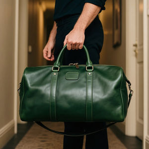 Bolso de fin de semana de cuero de grano superior verde personalizado retro, bolsa de viaje producida por el fabricante, bolsa de lona de cuero duradera para viajes de negocios - Product Image 1