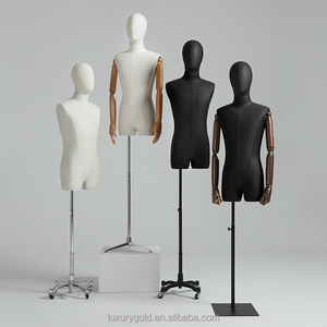 Exhibición de ropa, maniquí africano de pierna larga, lino negro/blanco, medio cuerpo para <span class=keywords><strong>hombre</strong></span> con brazos de madera flexibles - Product Image 2