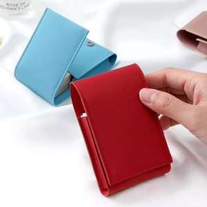 Korean style minimalist lipstick case, PU leather multi-piece lipstick storage bag with <b>small</b> <b>mirror</b>, mini lipstick pouch. - Product Image 1