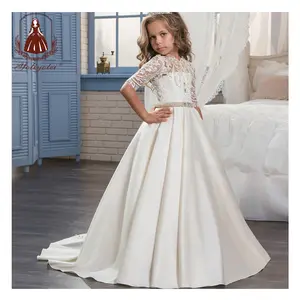 Wholesale 4-12 Years Long Evening Ball Gown White Lace Kids Bridesmaid Girl Communion Dress Flower Girl Dress For Wedding