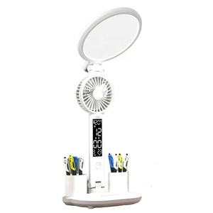 Lampe LED d'urgence multifonctionnelle pliable et dimmable avec ventilateur, porte-stylo, protection oculaire et horloge, idéale pour l'étude - Product Image 2
