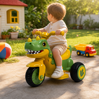 GEEN Moto Électrique Tricycle Dinosaure pour Enfants, à Batterie, Lumières LED, Musique, Tout-Terrain, Siège Confortable, Cadeau Sûr