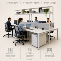 Bureau de travail avec étagères de rangement, bureau collaboratif