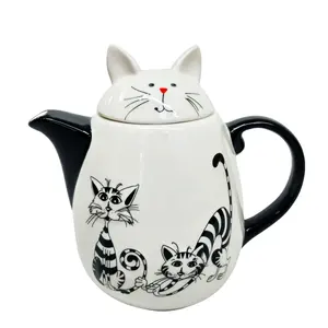 Amazon best selling ceramic glazing lovely animal Cat shaped tea pot teapots