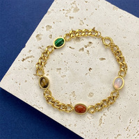 Collier pour femme, nouveau modèle transfrontalier, chaîne épaisse en cuivre, style sportif rétro, avec pierre précieuse ovale colorée et cristal, tendance sur les réseaux sociaux