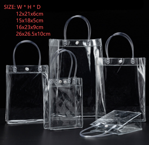 Sacola de compras para presente de plástico transparente com botão, sacola de compras para mulheres com logotipo personalizado à prova d'água barata por atacado - Product Image 6