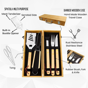 5件木制手柄烧烤烤架用具工具不锈钢烧烤工具套装带竹子定制盒 - Product Image 4