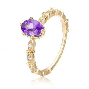 14K Gold <b>Rhodium</b> Plated 925 Sterling Silver Dainty Amethyst Trendy Wedding/Party <b>Ring</b> for Women - Product Image 3