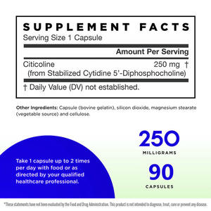 Suppléments de vitamines de choline Capsules de choline Citicoline 250 mg Capsules de rappel cérébral Soutient la santé du cerveau - Product Image 2