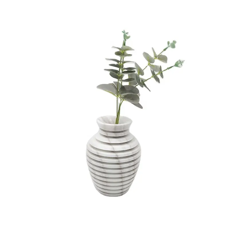 Unique design home decorative small size marble flower vase luxury white marble flower vase for home decoration