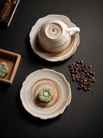 Ensemble tasse à café et soucoupe en porcelaine vintage de style japonais, plateau large, sans BPA, sans danger pour les aliments, compatible lave-vaisselle et micro-ondes, fait main