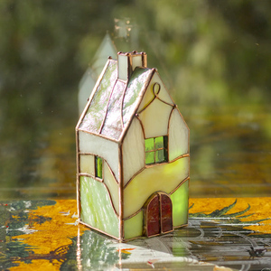 Portavelas LED Cuadrado Miniatura <span class=keywords><strong>de</strong></span> Vitral, Hecho a Mano, Ecológico, Resistente al Calor, Impresión Offset, Tonos <span class=keywords><strong>Tierra</strong></span>, para el Hogar - Product Image 2