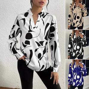 Novedad para Europa y América: Blusa holgada con estampado geométrico y cuello vuelto para <span class=keywords><strong>mujer</strong></span>, ideal para comercio transfronterizo, anti-bolitas. - Product Image 2
