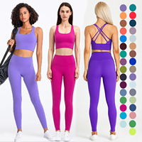 Ensemble soutien-gorge de sport réversible et leggings de gym pour femme, couleur unie, antichoc, respirant, pour fitness, yoga, entraînements, 2 pièces, MOQ