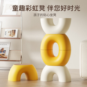 Fun Rainbow <b>Stool</b> Thickened Circular Children's <b>Stool</b> Non Slip Durable <b>Small</b> Shoe Changing <b>Stool</b> - Product Image 3