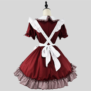 Sweet Lolita Maid Dress Wine Red And Black Polyester Cosplay Costume For Anime Role Playing - Product Image 3