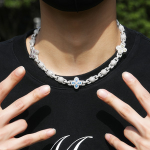 Lujo nuevo diseño Vintage Hip Hop joyería Bling Iced Out redondo CZ cuentas enlace cadena cuatro hojas trébol Collar para hombres - Product Image 2