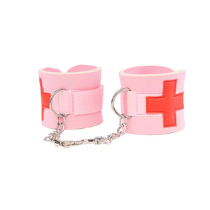 Joli jouet sexuel pour femmes, kit de bondage en cuir noir et rose avec menottes et attaches pour les pieds pour les activités BDSM et SM - Product Image 4