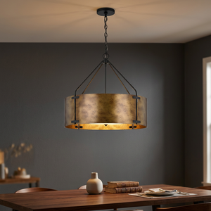Lámpara Colgante Industrial Vintage de Metal con Forma de Tambor, Hierro Negro, E26 LED, Pantalla Grande, para Sala de Estar - Product Image 3