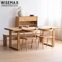 WISEMAX FURNITURE Wabi-sabi Table de réunion de bureau vintage en bois de frêne rectangulaire naturel stable Ensemble de 8 chaises pour hôtel
