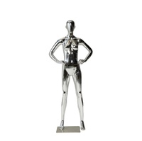 Silberfarbene Ganzkörper-Schaufensterpuppe mit Kopf aus FRP-Material, Großer Busen, Stehende Pose, Europäischer Originalstil