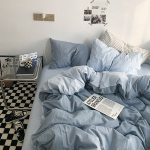 American Solid Color Yarn Dyed Bedding Set, <strong>Double</strong> Tone High-quality Soft and Comfortable Fabric <strong>Duvet</strong> and <strong>Bed</strong> Sheet Set - Product Image 2