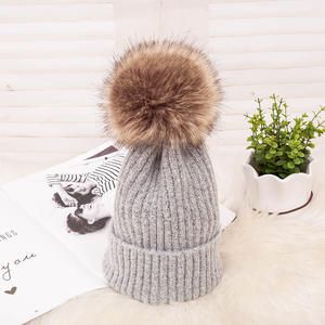 Chapeaux tricotés chaud uni femmes dames hiver fausse fourrure boule Pom Pom Beanie chapeau - Product Image 2