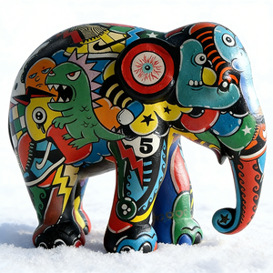 Sculpture d'éléphant peinte à la main, figurine d'art en résine pour <span class=keywords><strong>salon</strong></span> moderne - Product Image 4