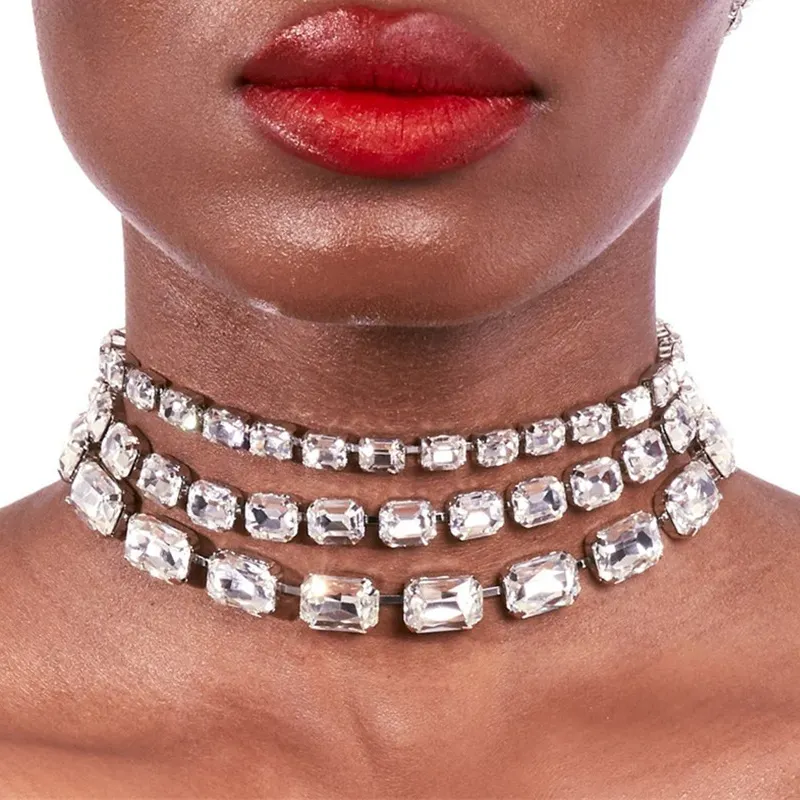 New Big Crystal Multilayer Tassel Necklace Luxury Sparkling Rhinestone Choker Necklace Bridal Wedding Jewelry