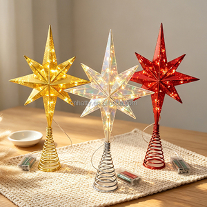 Star Lighted Christmas Tree <b>Topper</b> 8-Point Star Xmas Treetop with Warm White Led Lights Holiday Christmas Tree Decor - Product Image 1