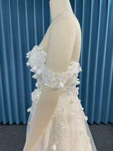 Abiti da Sposa a Linea A con Design alla Moda, Allacciatura Posteriore, Maniche Corte, Ricami, Vestito Nuziale Lungo fino al Pavimento - Product Image 5