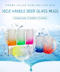 Mug à bière en verre de 16 oz avec revêtement coloré dégradé givré pour impression par transfert thermique par sublimation - Product Image 2