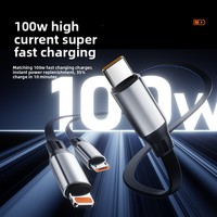Kabel Data Pengisian Cepat 3in1 Tipe-C yang Dapat Ditarik dengan Selubung PVC dan Konduktor Tembaga Murni untuk Ponsel (Android 100W)