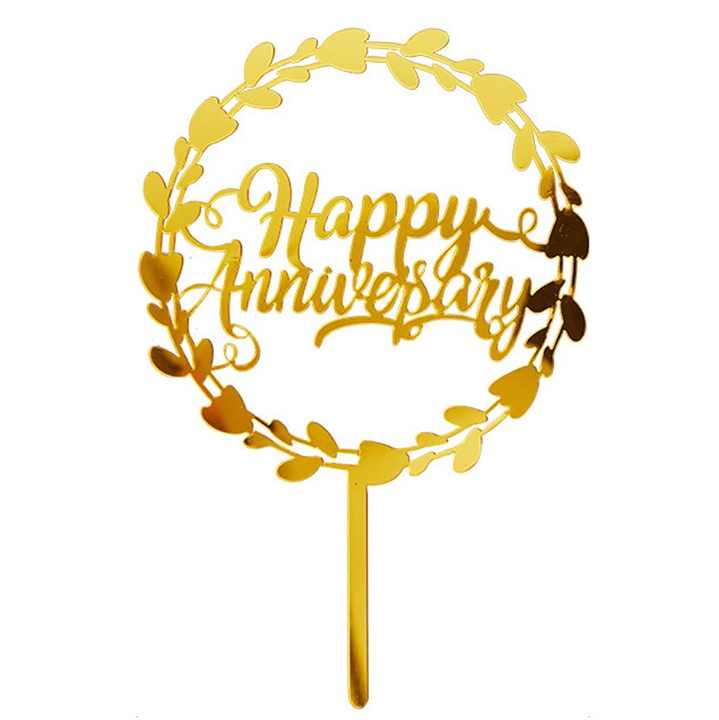 Acrylic Gold Happy Anniversary Cake Topper Wedding Happy Anniversary ...