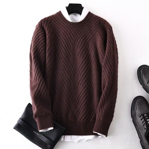 เสื้อสเวตเตอร์คอกลมแขนยาวสำหรับผู้ชายเสื้อถักลำลองสีพื้นใส่สบาย - Product Image 4