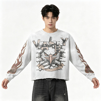 Sweat-shirt en coton délavé vintage blanc et gris pour l'été, avec impression d'aigle, effet vieilli, fournisseur de premier plan, sweat-shirt épais