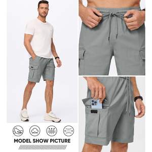 2025 hommes sportif décontracté Cargo Shorts XXS taille classique cordon taille élastique plaine teint velours côtelé avec Logos et poches - Product Image 2