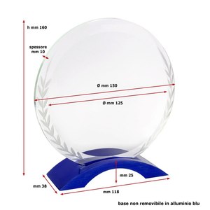 Disco de Vidrio Transparente Azul de 150x150x10 mm, Premio de Vidrio Transparente con Diseño de Laurel - Product Image 2
