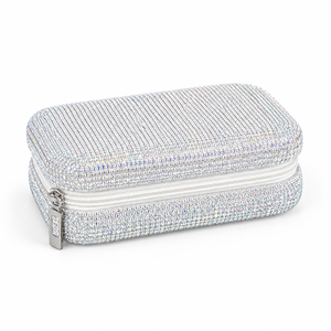 Boîte à bijoux en cuir PU ornée de strass, doublure en velours, fermeture éclair, emplacements pour bagues, boucles pour colliers - Étui à bijoux portable de luxe et durable - Product Image 1