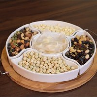 Plateau de rangement pour fruits secs en bambou haut de gamme, exquis, avec couvercle, séparateurs en céramique pour table basse de salon, très populaire