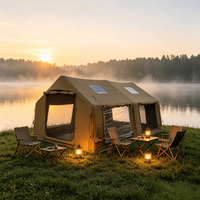 14 ㎡   Tente de camping gonflable 600D, tente de camping portable de luxe pour les aventures en plein air, avec cheminée, imperméable
