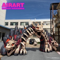 Arche gonflable géante Dragon squelette à trois têtes avec fissures de lave
