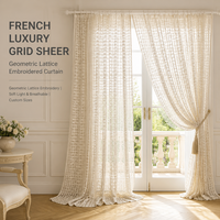 Voilages de luxe brodés à motif géométrique étoilé, en maille translucide, blanc pur, ivoire, champagne, personnalisables OEM